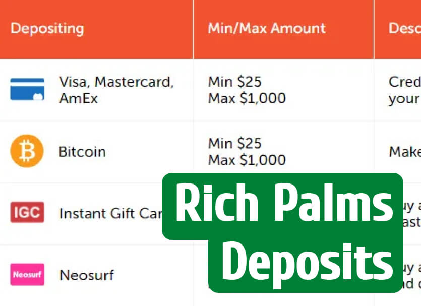Rich Palms Deposits & Withdrawals